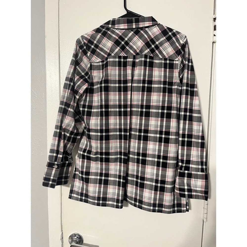 Talbots Womens Black White Red Plaid Wrinkle Resistant Popover Tunic Top Size 10 - Picture 6 of 6